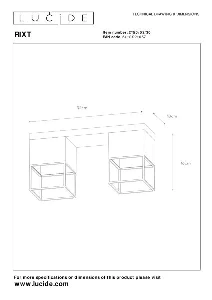 Lucide RIXT - Plafonnière - 2xE27 - Zwart - technisch